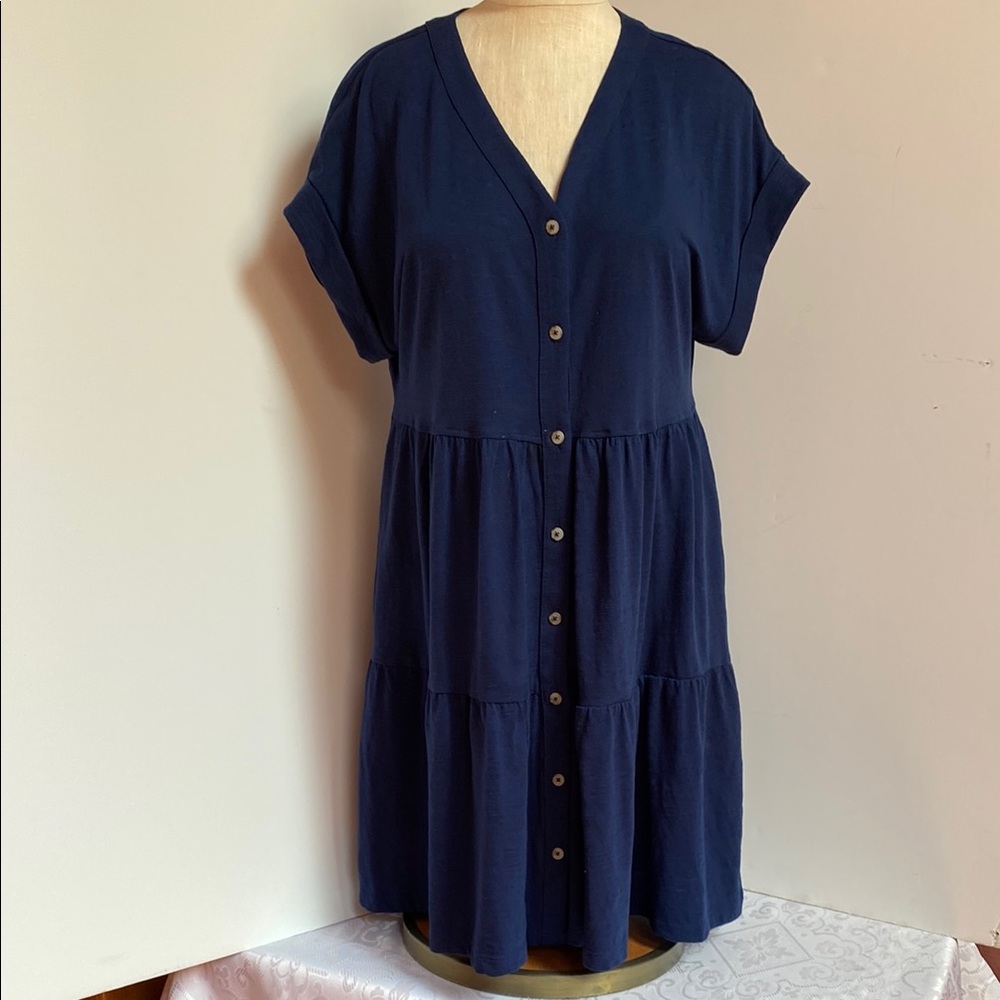 Sonoma Deep Blue V-Neck Midi Dress